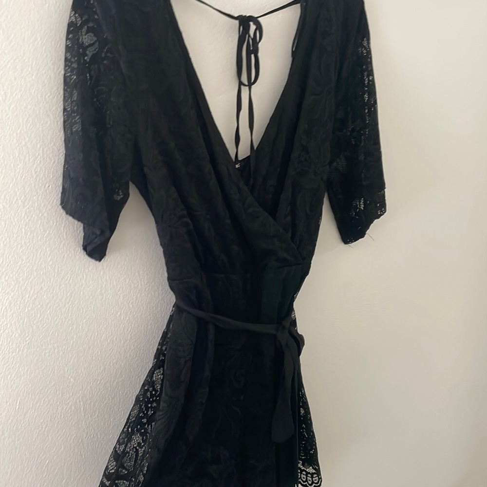 Black laced short sleeve romper